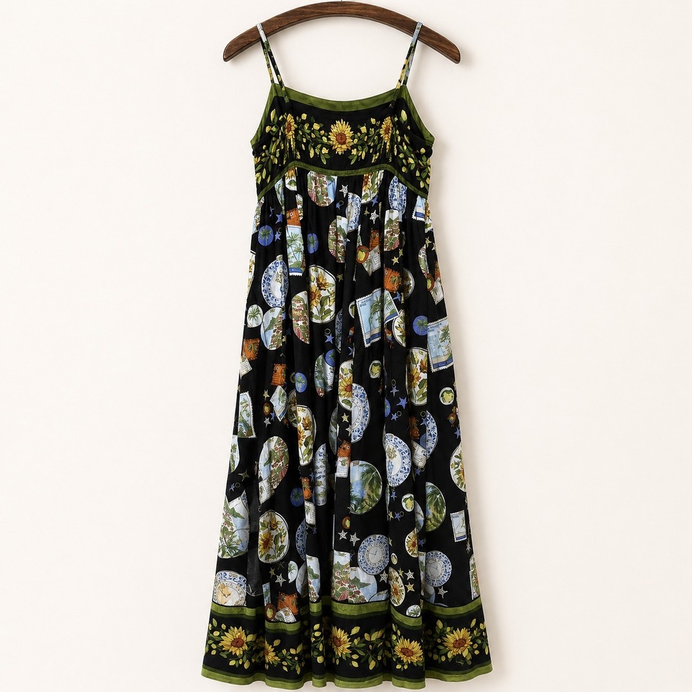 NWT FARM Rio Black Trip Souvenir Maxi Dress Black Large Floral Novelty Print - Picture 6 of 11